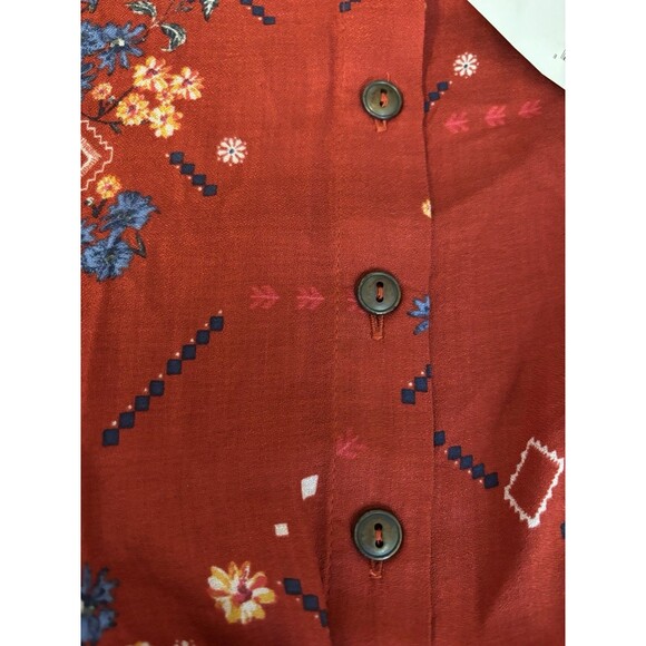 WOMAN JUNIOR NOBO RUST SLEEVELESS FLORAL TIE V NECK SHIRT SIZE XL (15-17) NWT - Picture 4 of 5